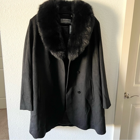 Forecaster Women's Fox-Fur-Collar Maxi Reefer Coat (Black) size 16 luxe wear NWT - Picture 3 of 14